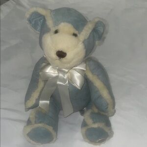 Laurell’s Attic Blue and Cream Plush Teddy Bear with Satin Bow